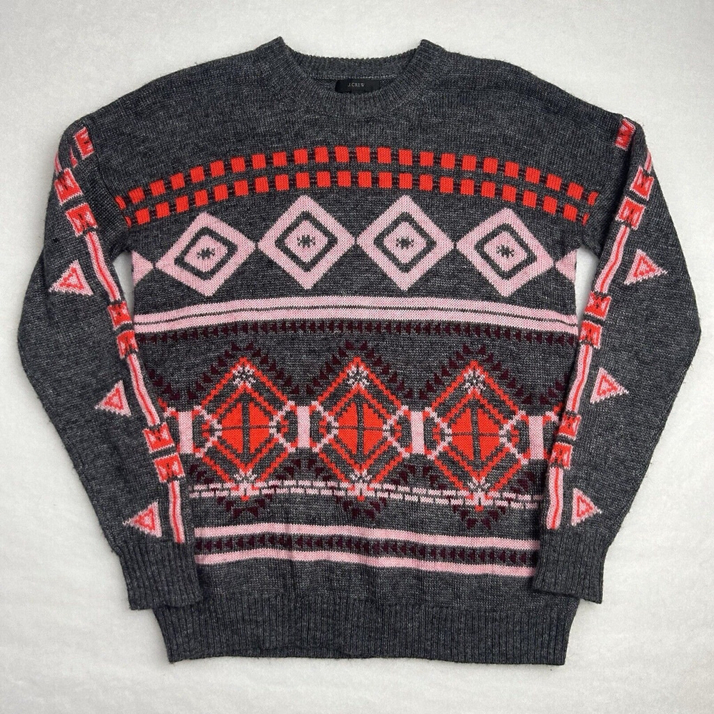 J. Crew Women's Small Oversized Fair Isle Nordic Wool Mohair Blend Cozy Sweater